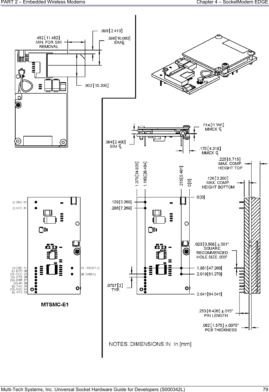 PART 2 – Embedded Wireless Modems  Chapter 4 – SocketModem EDGE Multi-Tech Systems, Inc. Universal Socket Hardware Guide for Developers (S000342L)  79   