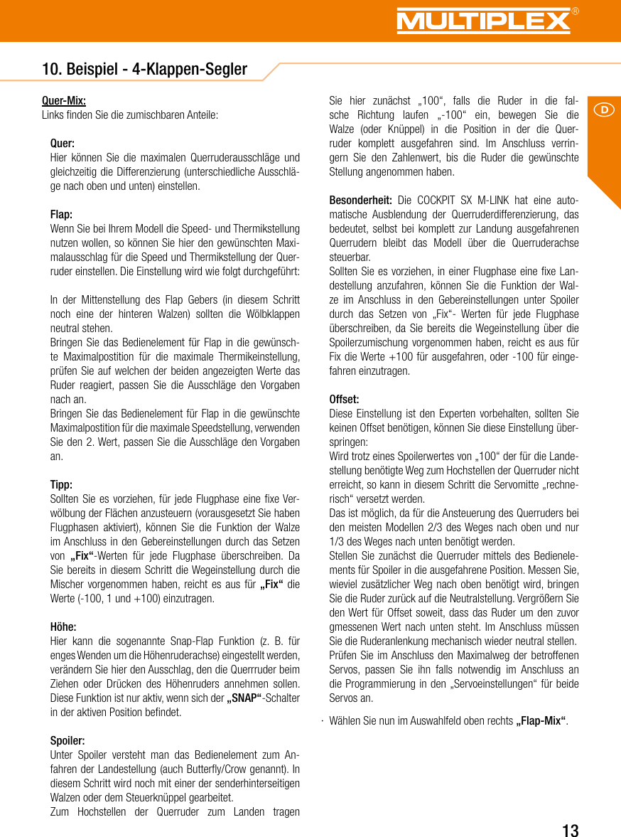 Page 13 of Multiplex Modellsport and KG COCKPITSX Remote Control User Manual