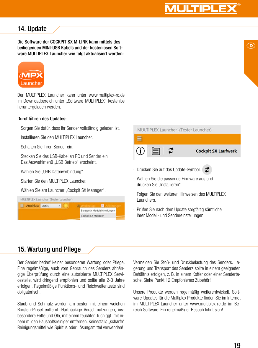 Page 19 of Multiplex Modellsport and KG COCKPITSX Remote Control User Manual