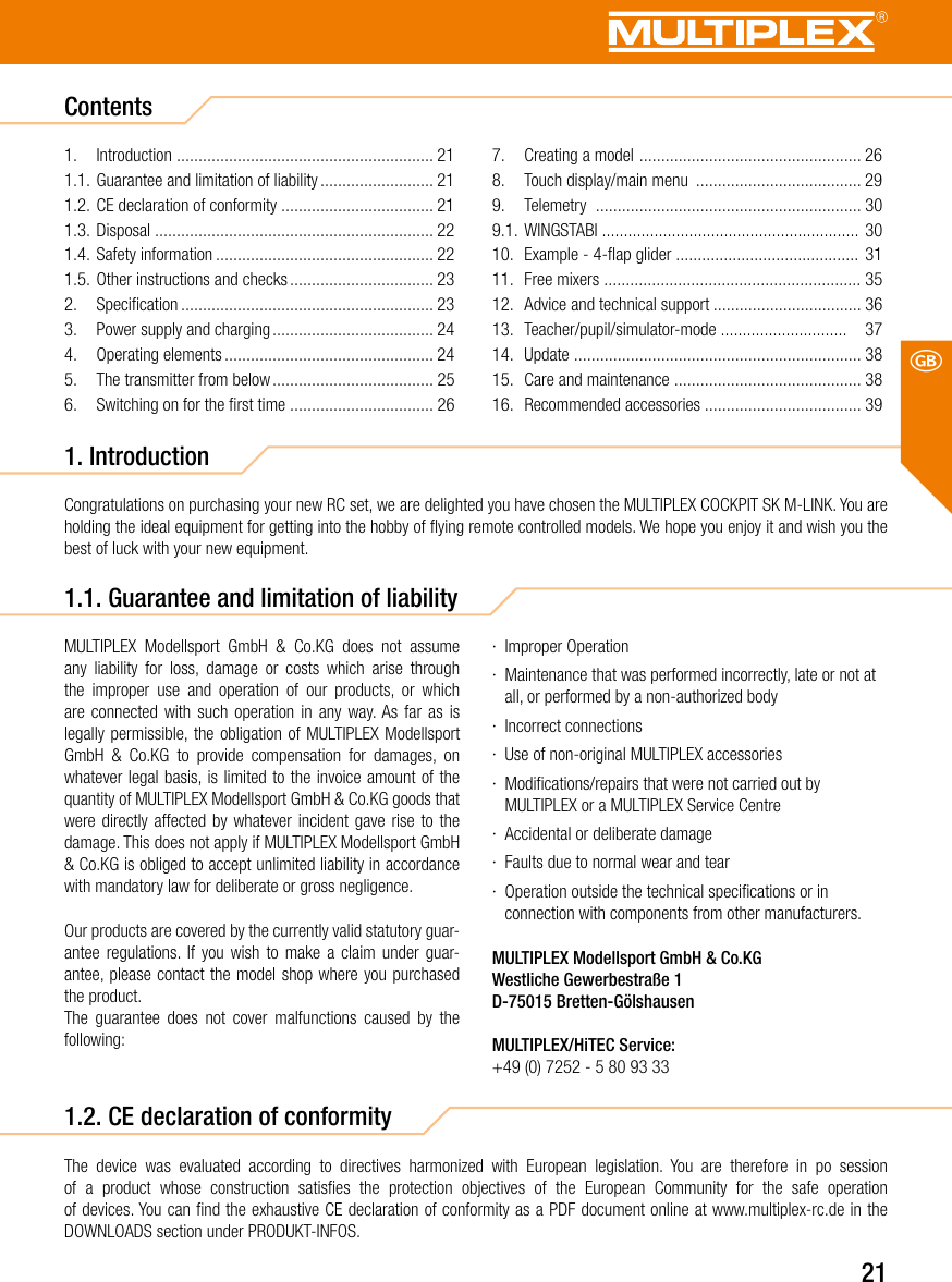 Page 21 of Multiplex Modellsport and KG COCKPITSX Remote Control User Manual