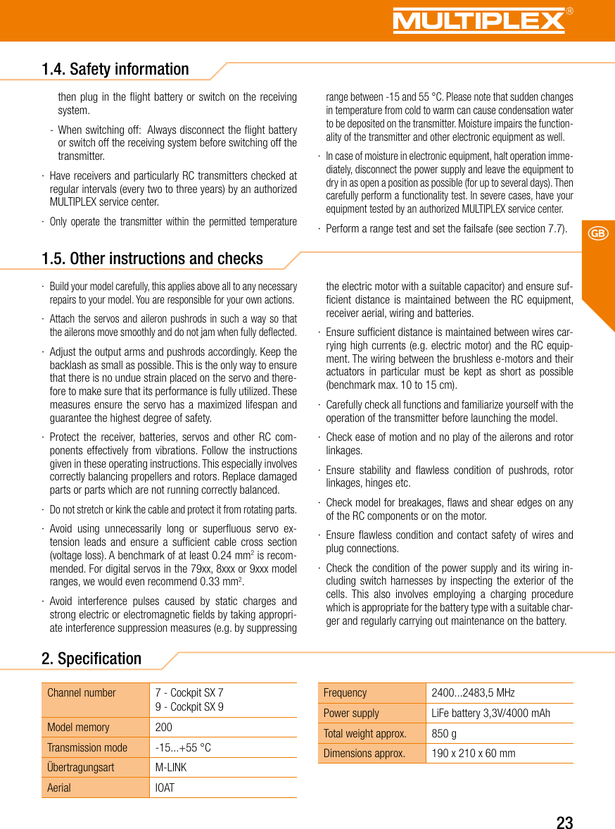 Page 23 of Multiplex Modellsport and KG COCKPITSX Remote Control User Manual