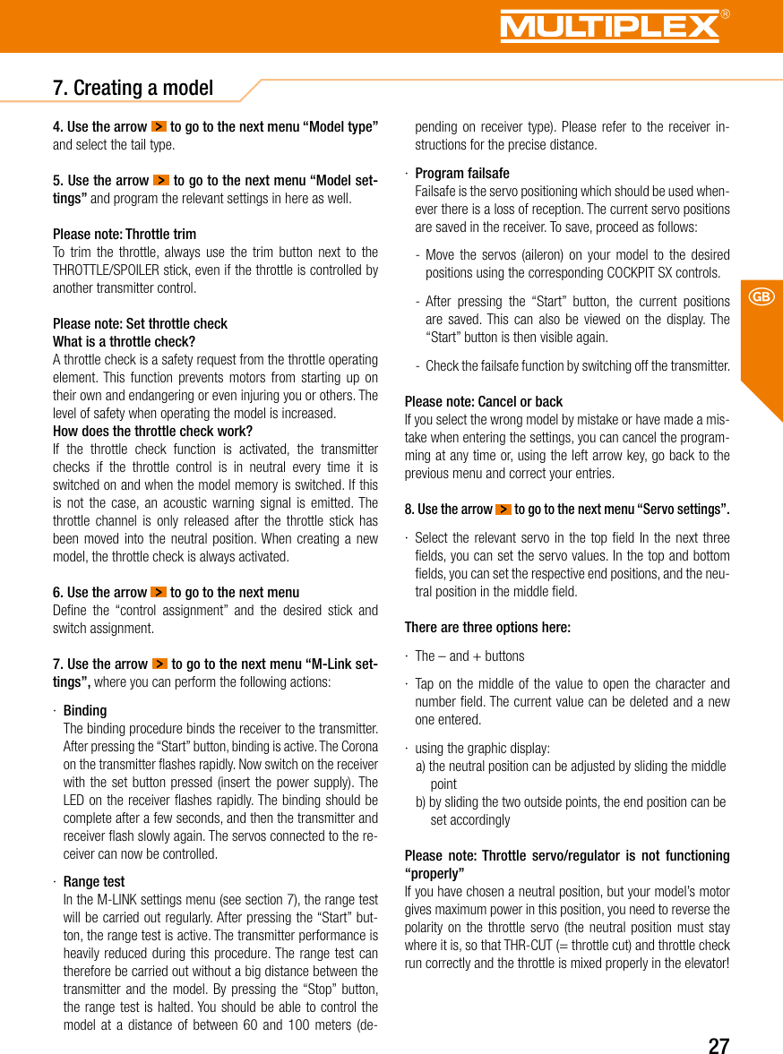 Page 27 of Multiplex Modellsport and KG COCKPITSX Remote Control User Manual