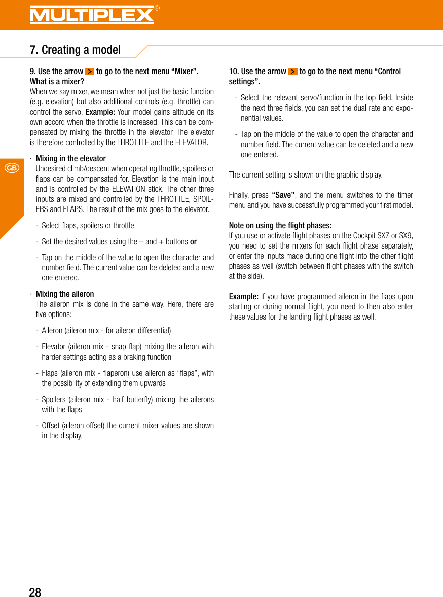 Page 28 of Multiplex Modellsport and KG COCKPITSX Remote Control User Manual