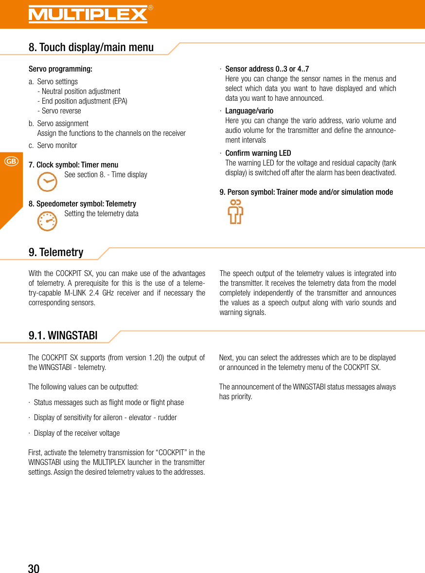 Page 30 of Multiplex Modellsport and KG COCKPITSX Remote Control User Manual