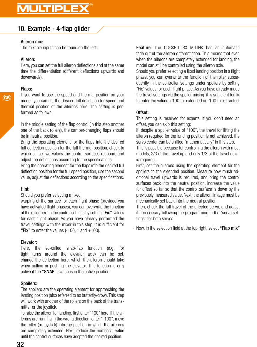 Page 32 of Multiplex Modellsport and KG COCKPITSX Remote Control User Manual