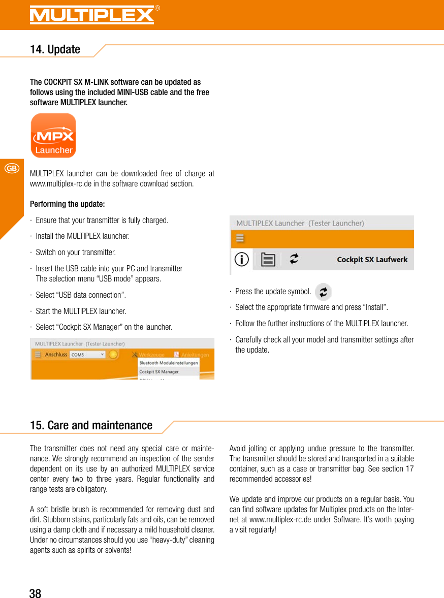 Page 38 of Multiplex Modellsport and KG COCKPITSX Remote Control User Manual