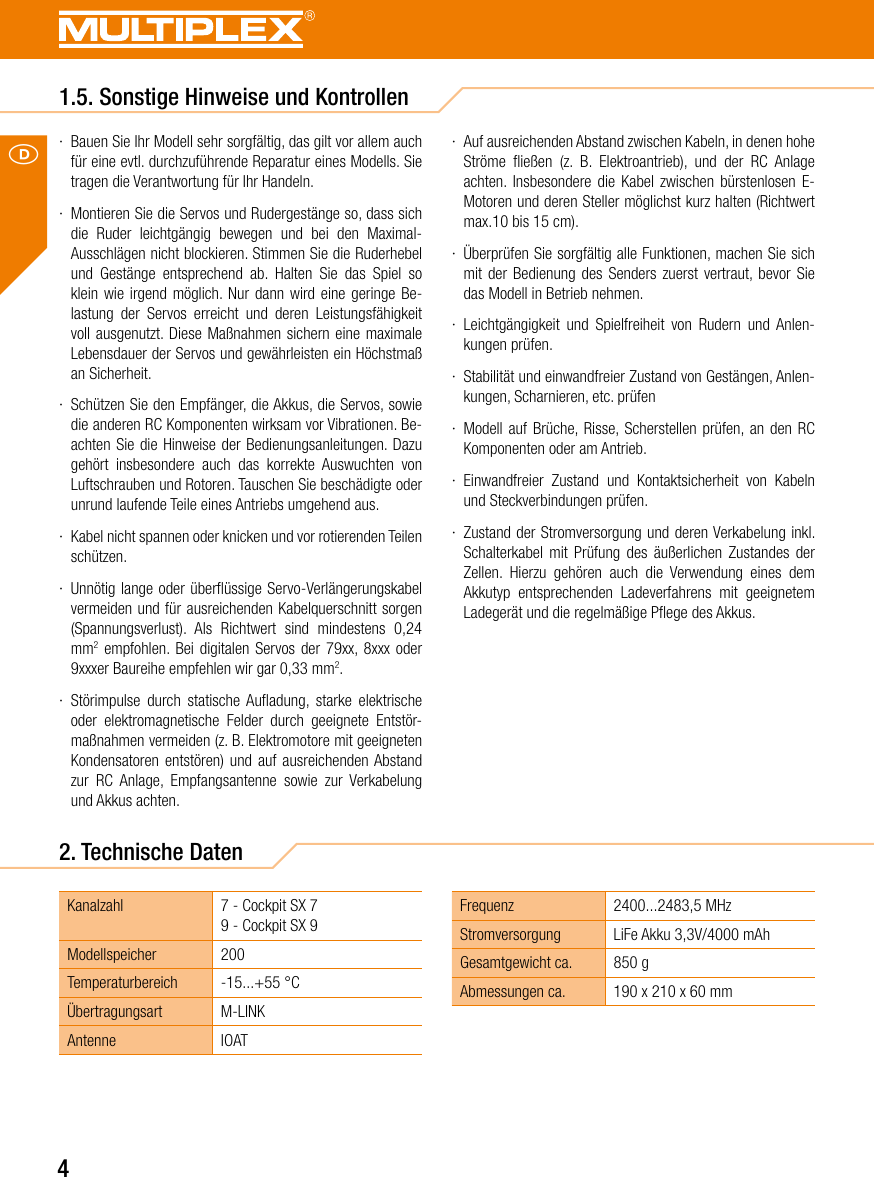 Page 4 of Multiplex Modellsport and KG COCKPITSX Remote Control User Manual