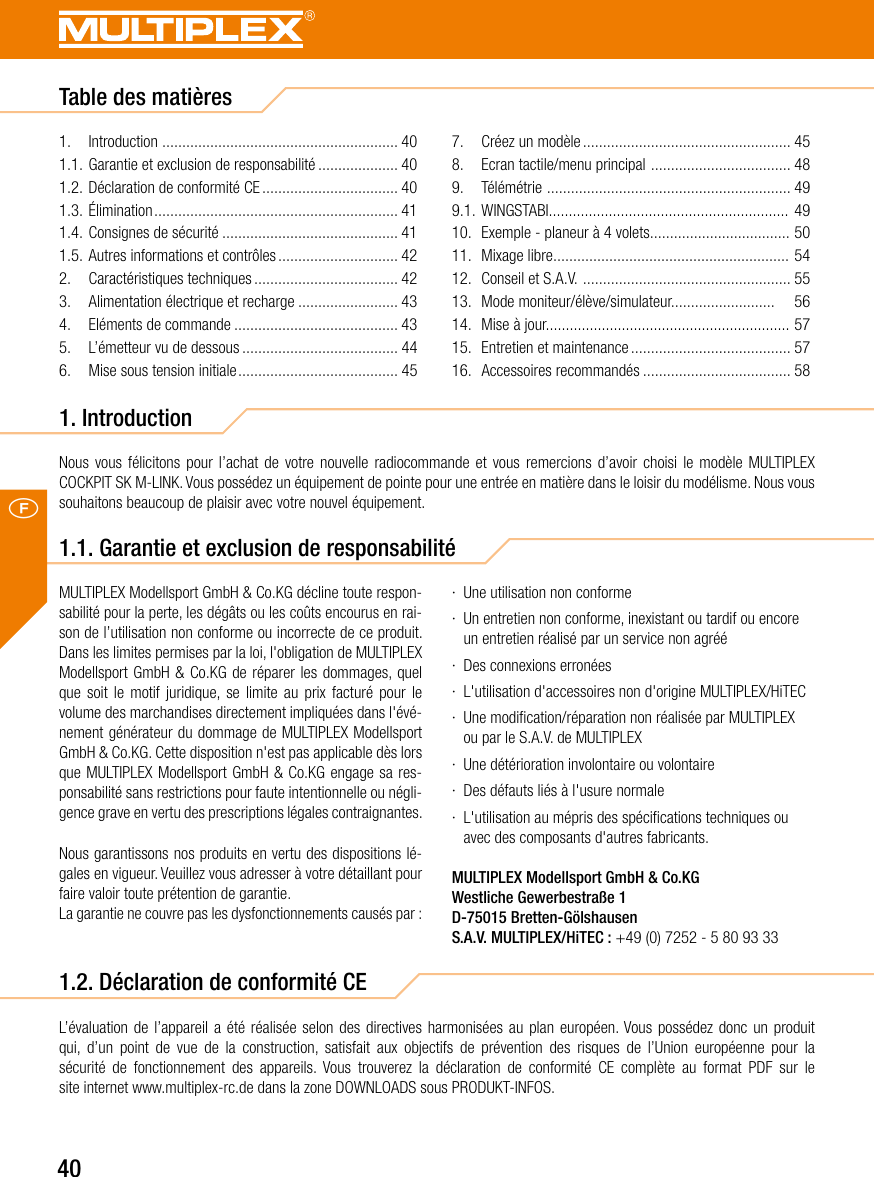 Page 40 of Multiplex Modellsport and KG COCKPITSX Remote Control User Manual