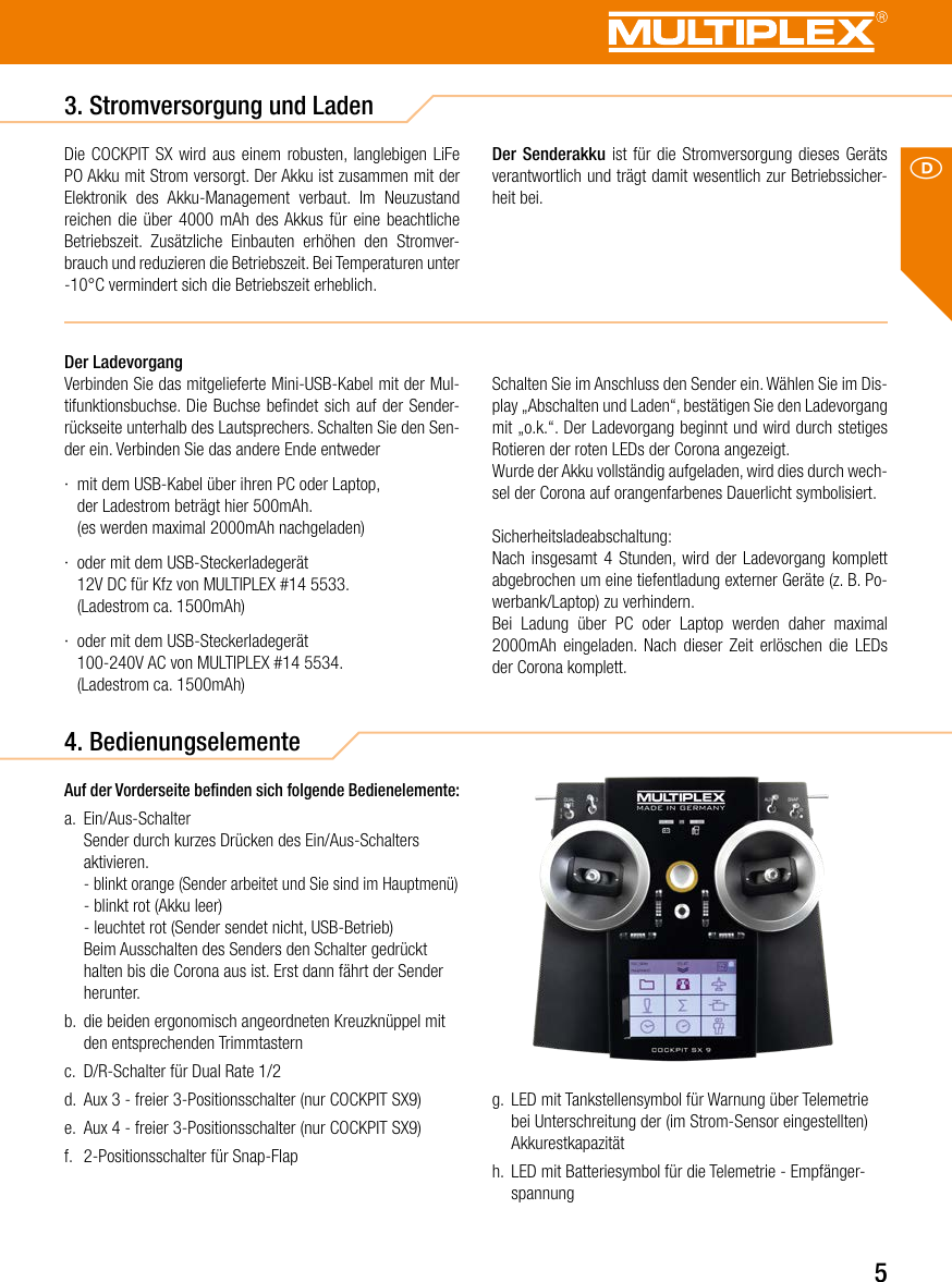 Page 5 of Multiplex Modellsport and KG COCKPITSX Remote Control User Manual