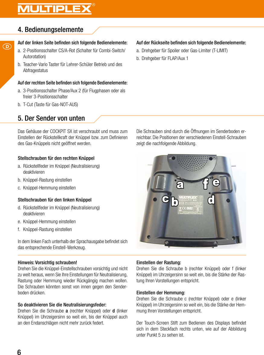 Page 6 of Multiplex Modellsport and KG COCKPITSX Remote Control User Manual