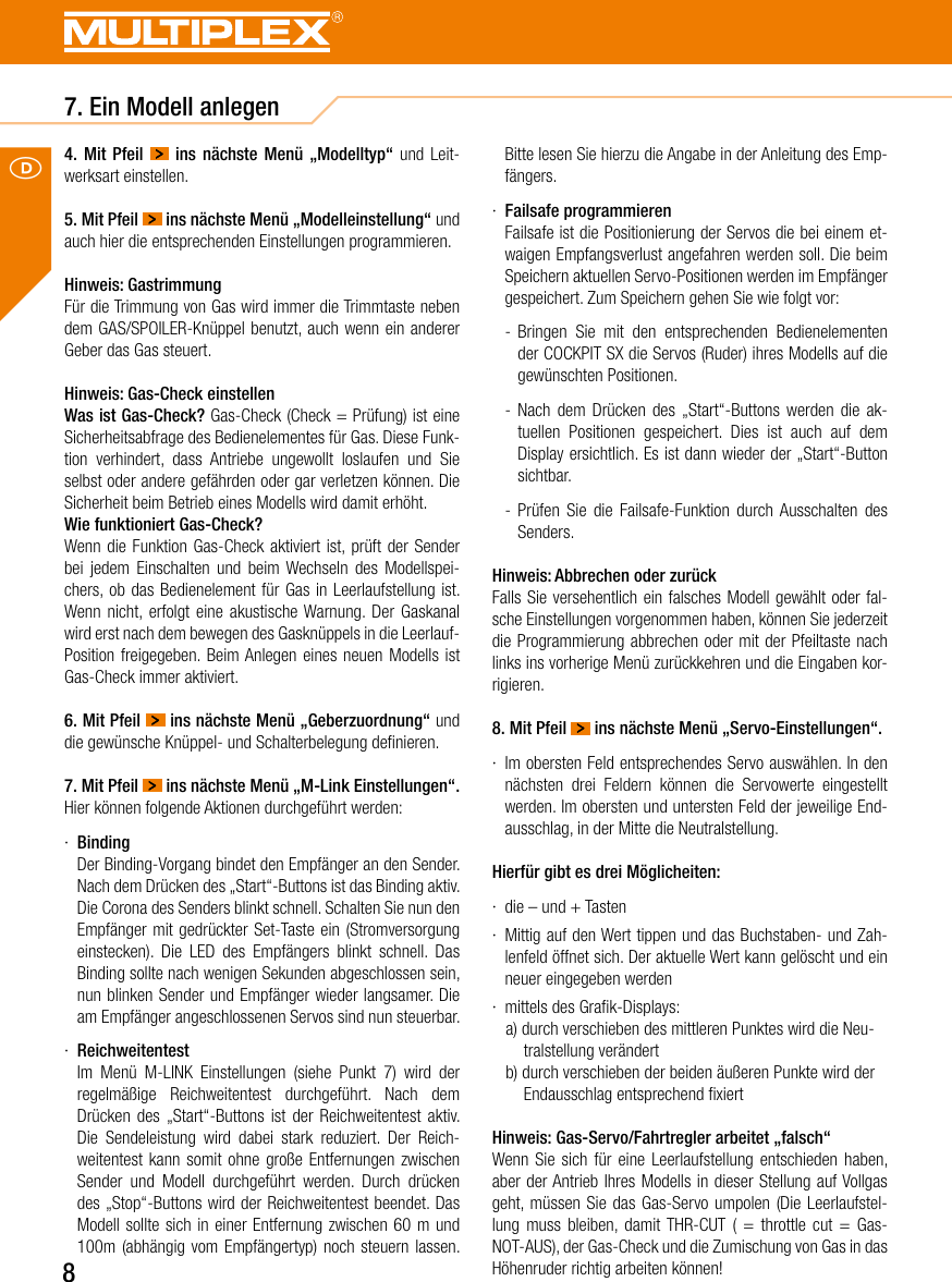 Page 8 of Multiplex Modellsport and KG COCKPITSX Remote Control User Manual