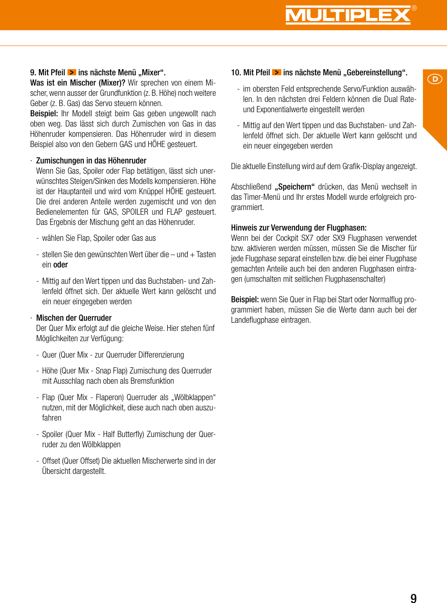 Page 9 of Multiplex Modellsport and KG COCKPITSX Remote Control User Manual
