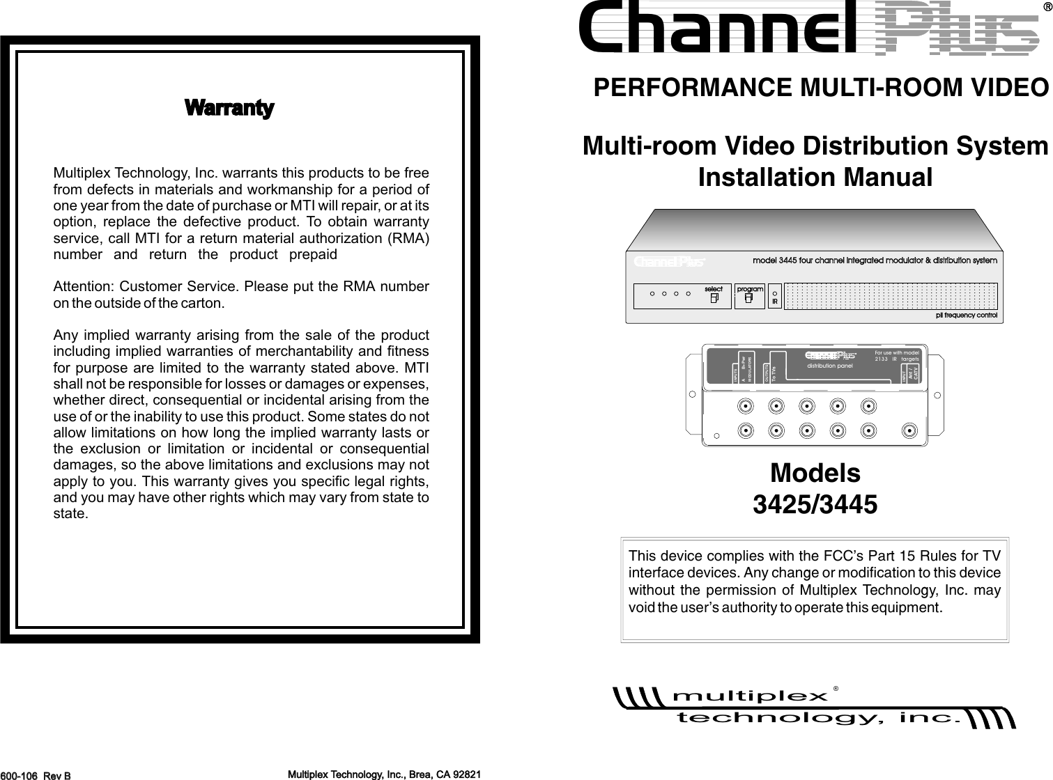 Page 1 of 4 - Multiplex-Technology Multiplex-Technology-Channel-Plus-3425-Users-Manual-  Multiplex-technology-channel-plus-3425-users-manual