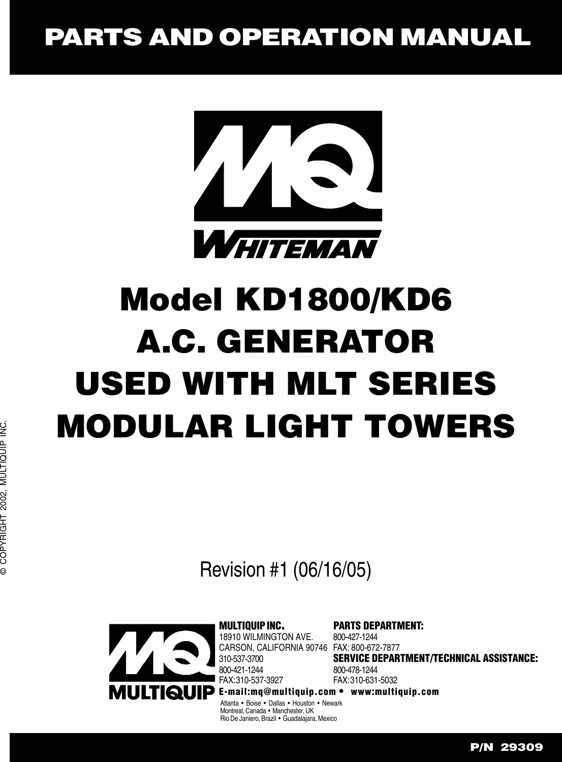 Multiquip A C Generator Used With Mlt Series Modular Light Towers ...