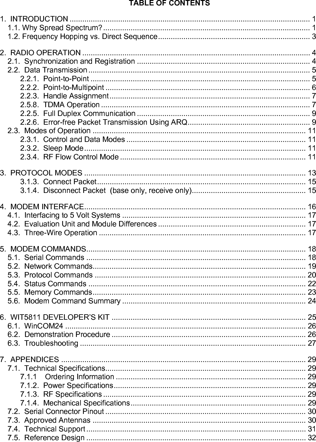      7.6.1  Mechanical Drawing – WIT5811D.............................................................................. 33 7.7  Warranty ....................................................................................................................... 34 