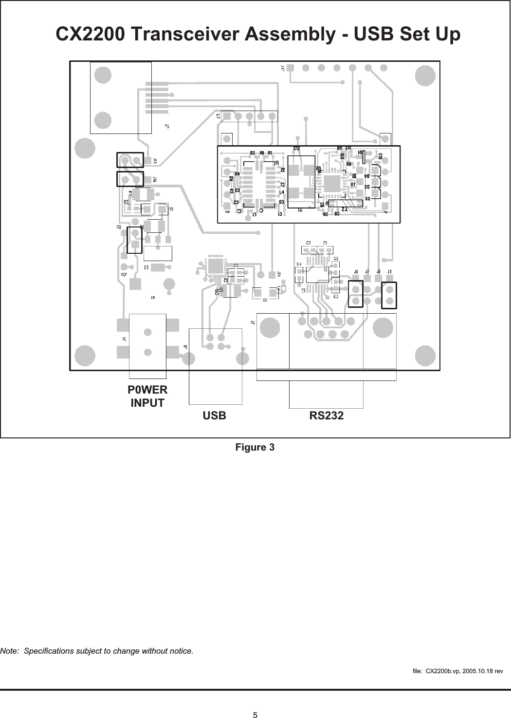5C X 2200 Transceiver A ssem bly - U S B  S et U pP0W ERIN P U TU SB R S232Figure 3Note: Specifications subject to change without notice.file: CX2200b.vp, 2005.10.18 rev