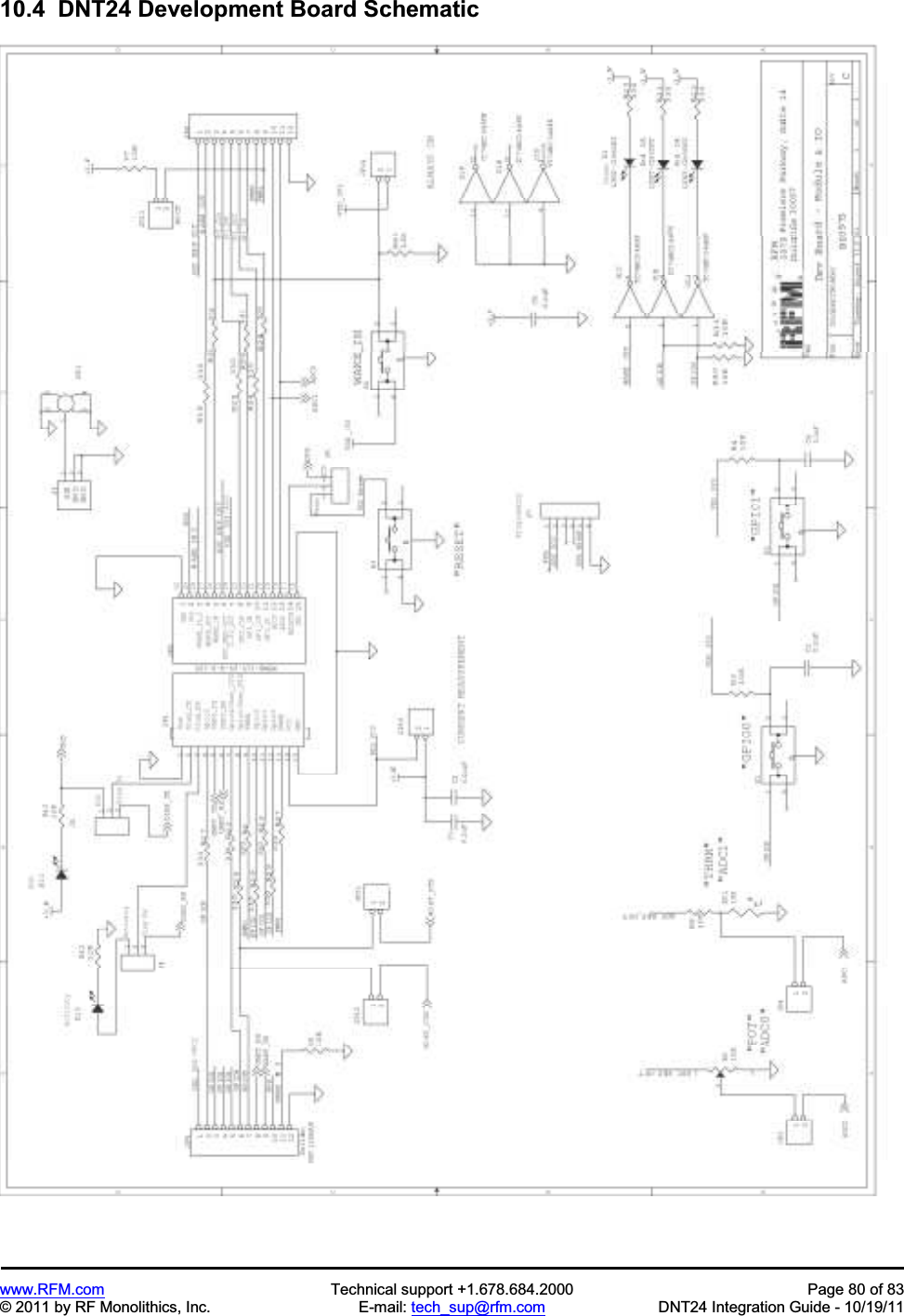 www.RFM.com Technical support +1.678.684.2000 Page 80 of 83 © 2011 by RF Monolithics, Inc. E-mail: tech_sup@rfm.com DNT24 Integration Guide - 10/19/11 10.4 DNT24 Development Board Schematic