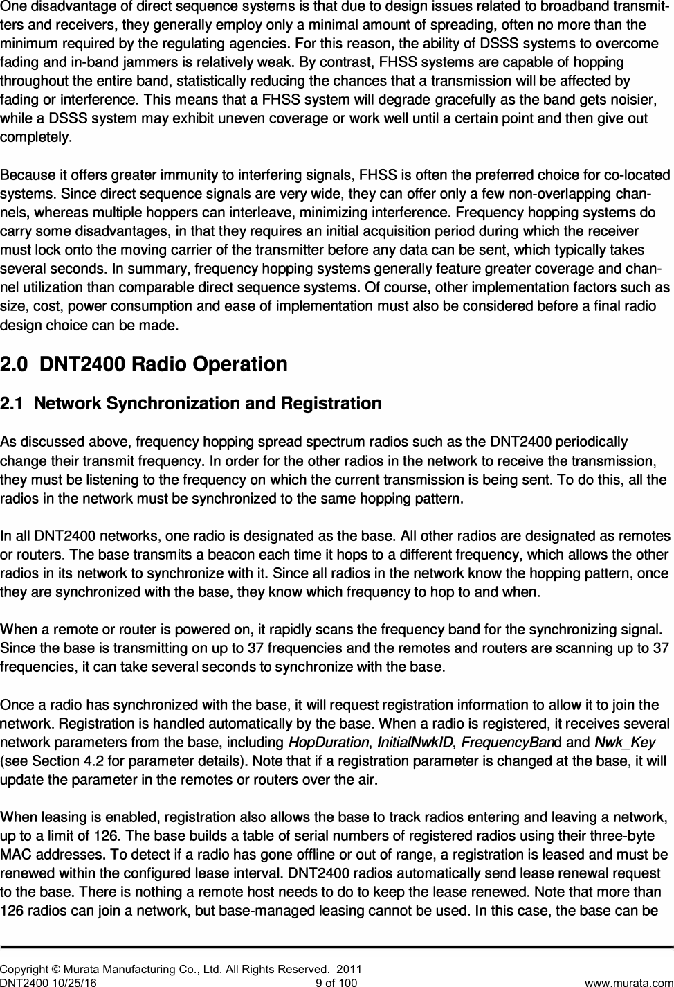 Page 10 of Murata Electronics North America DNT2400P 2.4GHz Transceiver Module User Manual 16 0346   Exhibit Cover