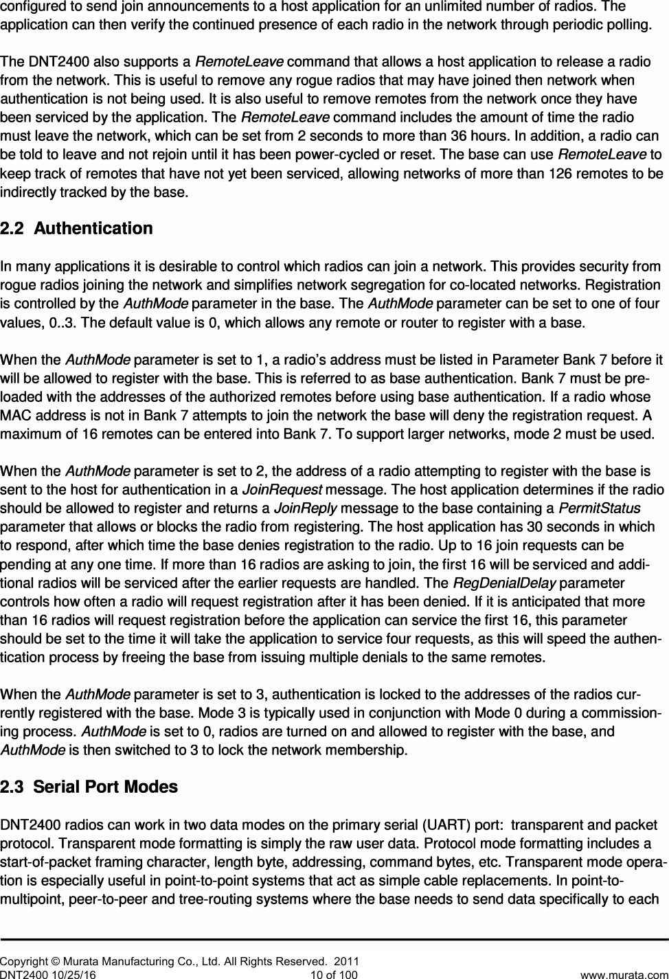 Page 11 of Murata Electronics North America DNT2400P 2.4GHz Transceiver Module User Manual 16 0346   Exhibit Cover