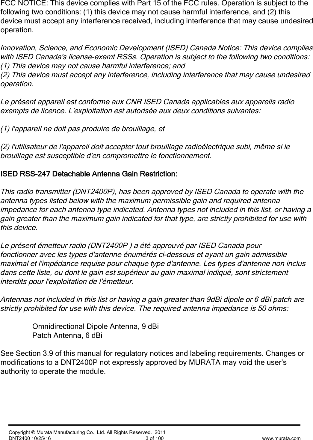 Page 4 of Murata Electronics North America DNT2400P 2.4GHz Transceiver Module User Manual 16 0346   Exhibit Cover