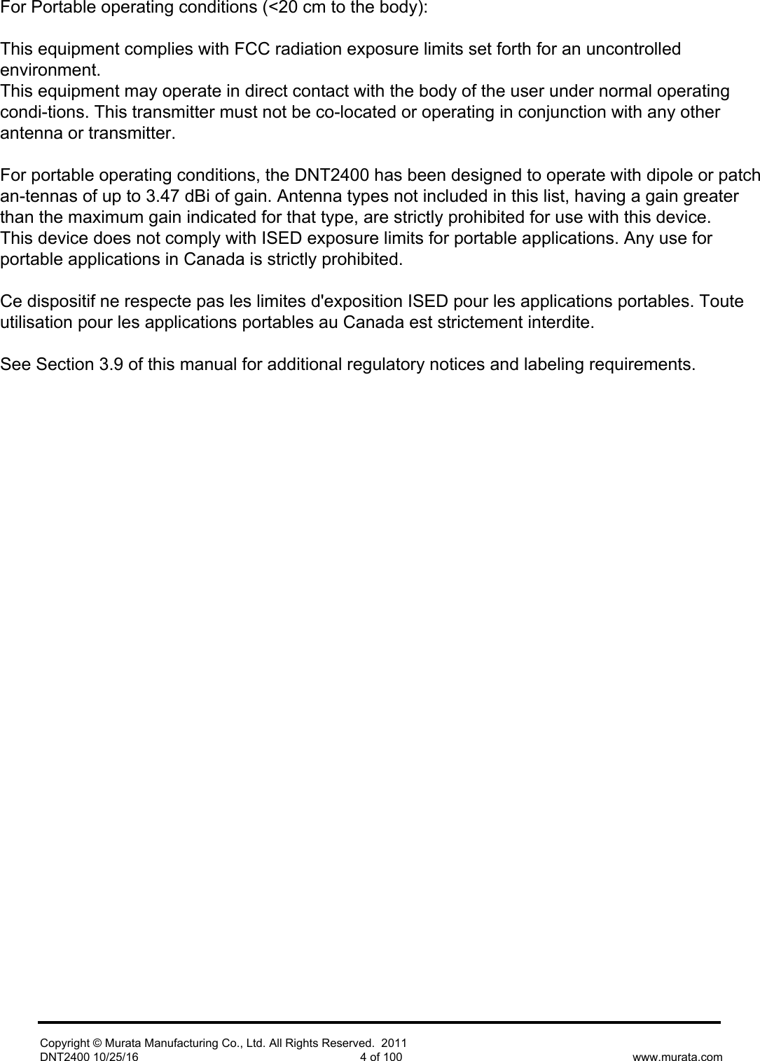Page 5 of Murata Electronics North America DNT2400P 2.4GHz Transceiver Module User Manual 16 0346   Exhibit Cover