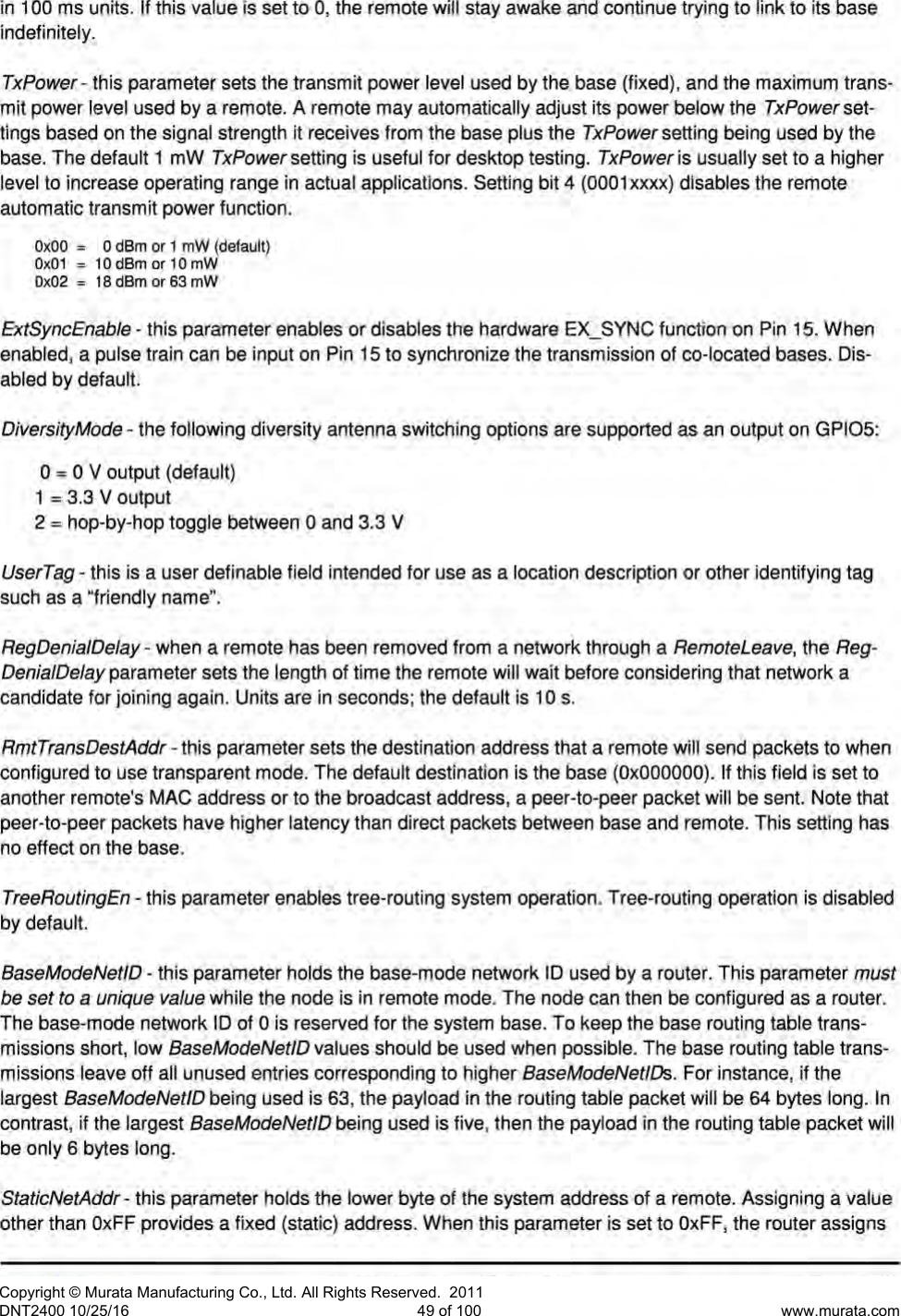 Page 50 of Murata Electronics North America DNT2400P 2.4GHz Transceiver Module User Manual 16 0346   Exhibit Cover