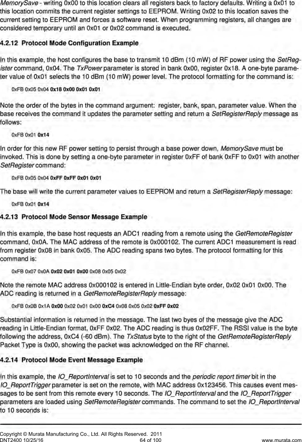 Page 16 of Murata Electronics North America DNT2400P 2.4GHz Transceiver Module User Manual 16 0346   Exhibit Cover