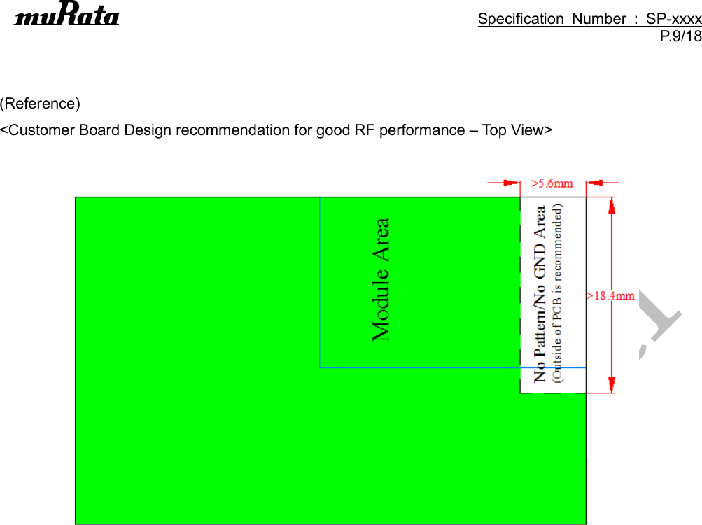                                                                                               Specification  Number  :  SP-xxxx P.9/18   (Reference)   &lt;Customer Board Design recommendation for good RF performance – Top View&gt;                       