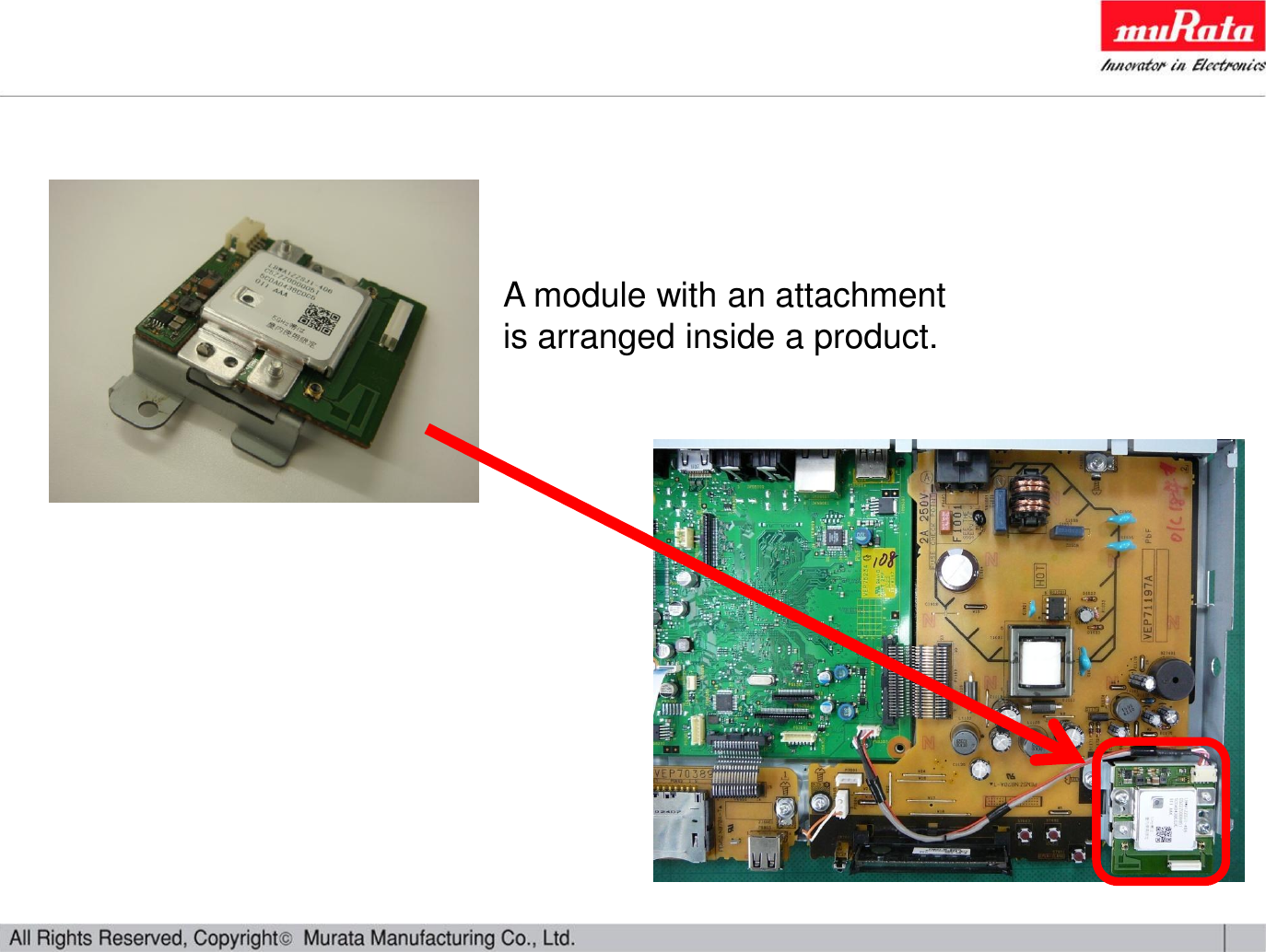 A module with an attachmentis arranged inside a product.