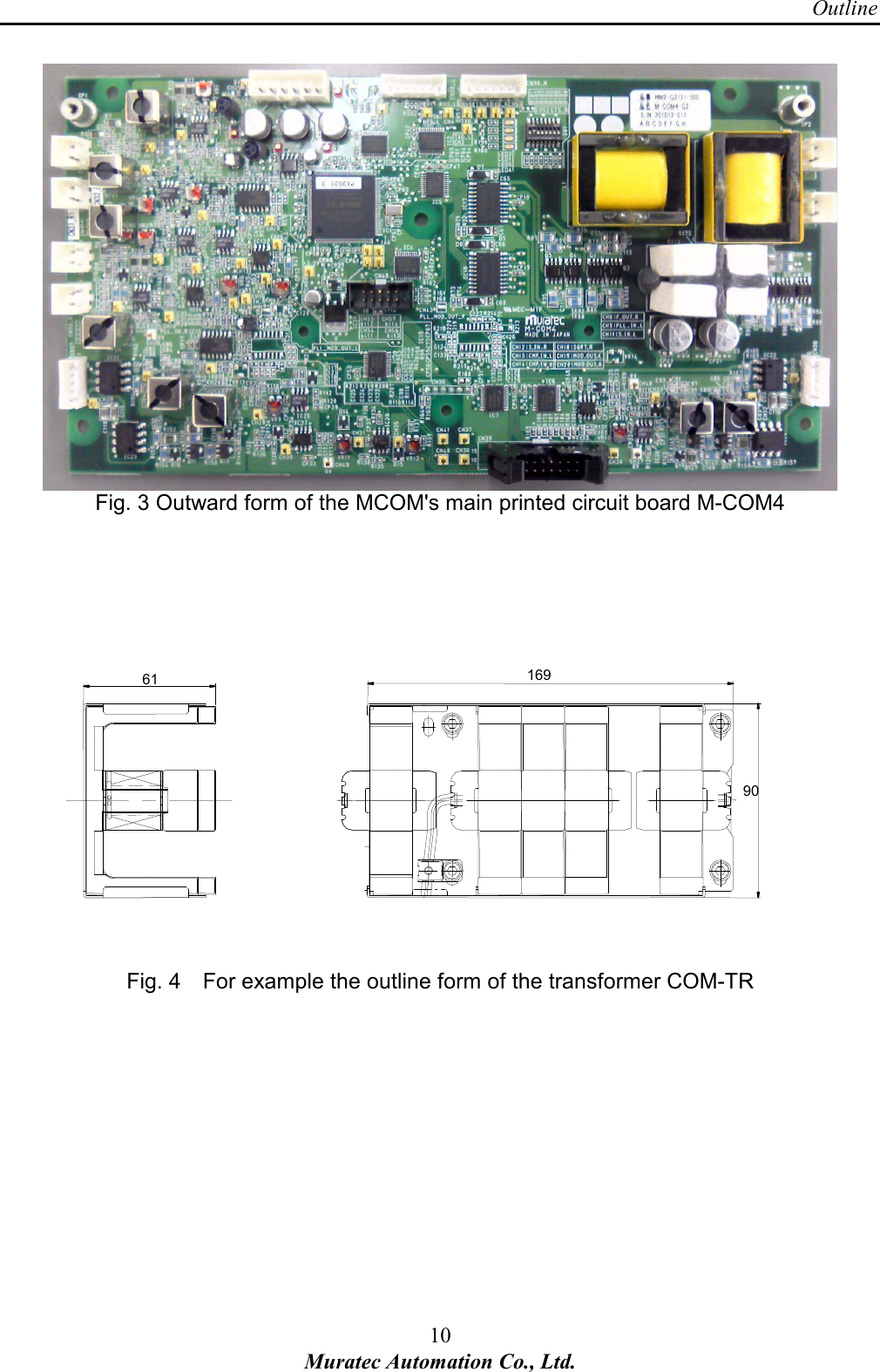 Outline 10 Muratec Automation Co., Ltd.   Fig. 3 Outward form of the MCOM's main printed circuit board M-COM4                 Fig. 4    For example the outline form of the transformer COM-TR 169 61 90 