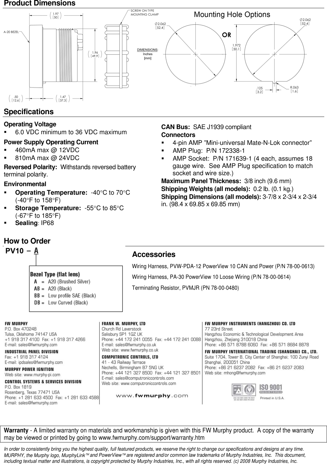 Page 2 of 2 - Murphy Murphy-Diagnostic-Display-Pv10-Users-Manual 0810305 - PV10-bulletin