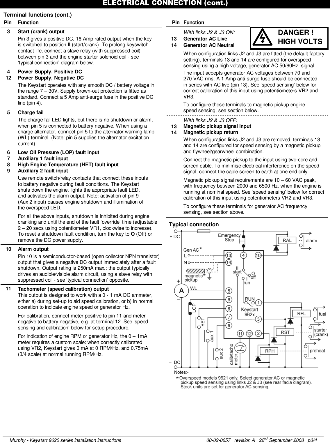 Page 3 of 4 - Murphy Murphy-Engine-And-Generator-Controls-Keystart-9620-Users-Manual- Keystart 9620 / 9621 Installation Instructions  Murphy-engine-and-generator-controls-keystart-9620-users-manual