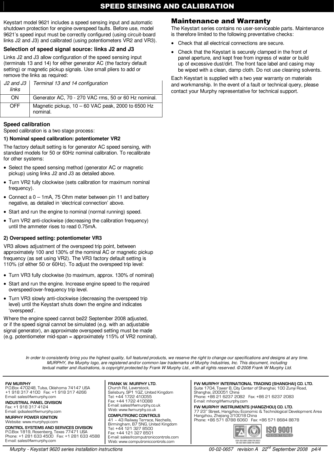 Page 4 of 4 - Murphy Murphy-Engine-And-Generator-Controls-Keystart-9620-Users-Manual- Keystart 9620 / 9621 Installation Instructions  Murphy-engine-and-generator-controls-keystart-9620-users-manual