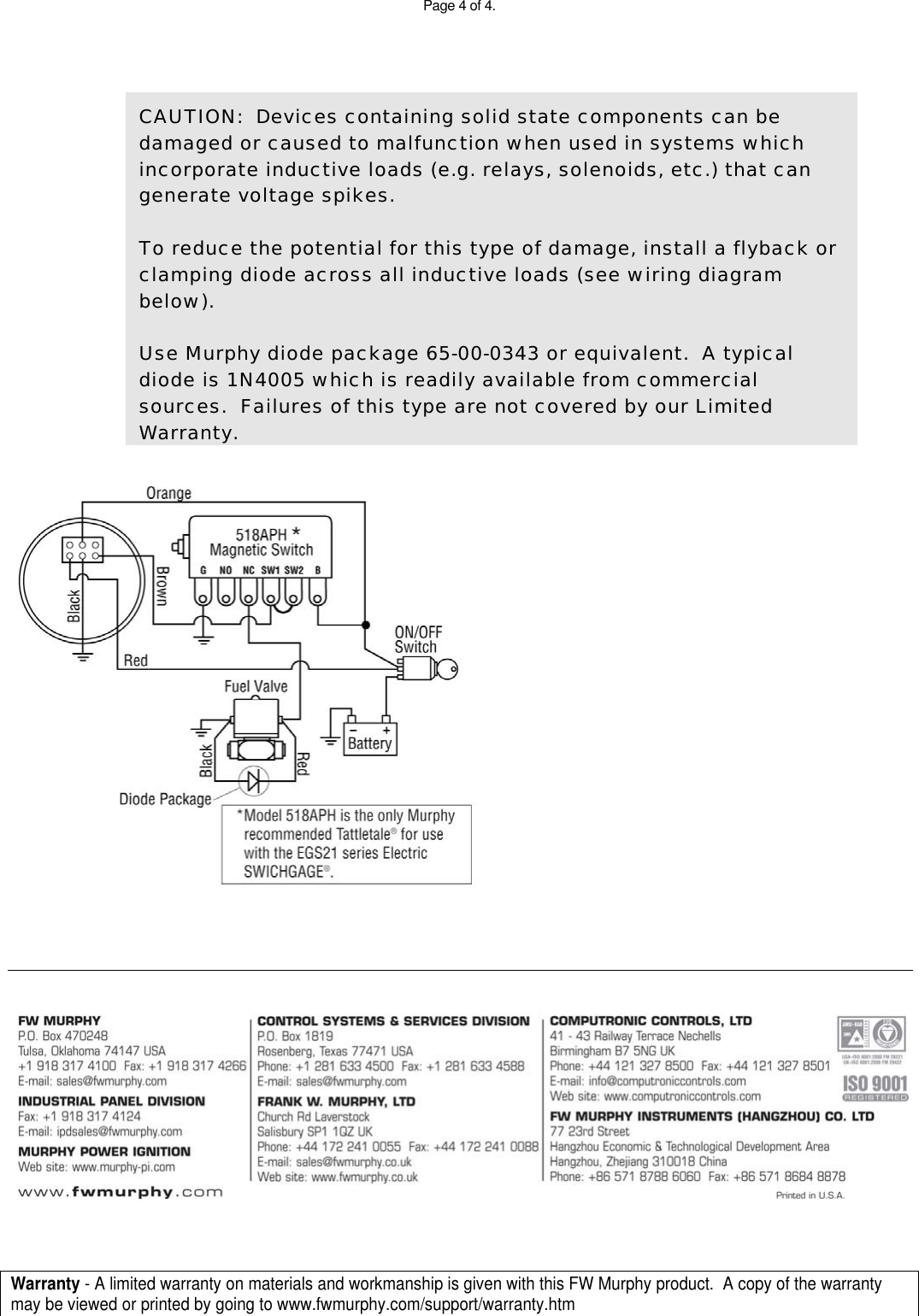Page 4 of 4 - Murphy Murphy-Swichgage-Eg21-Users-Manual 00-02-0251 - EG21 Gages IM