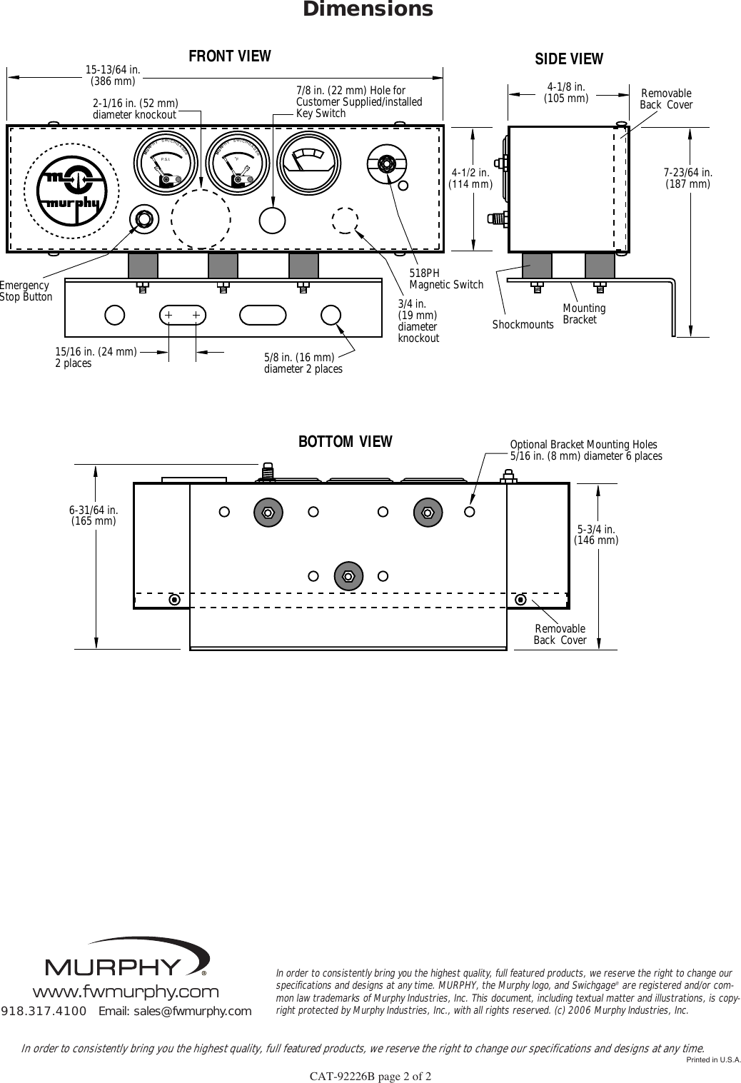 Page 2 of 2 - Murphy Murphy-Swichgage-Shutdown-Panel-Kit-W0270-Users-Manual-  Murphy-swichgage-shutdown-panel-kit-w0270-users-manual