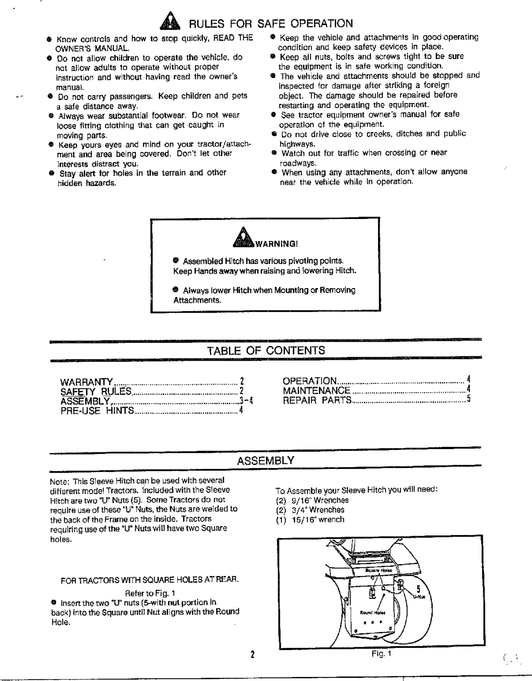 Page 2 of 4 - Murray 24801 User Manual  IMPLEMENT HITCH - Manuals And Guides WL000508