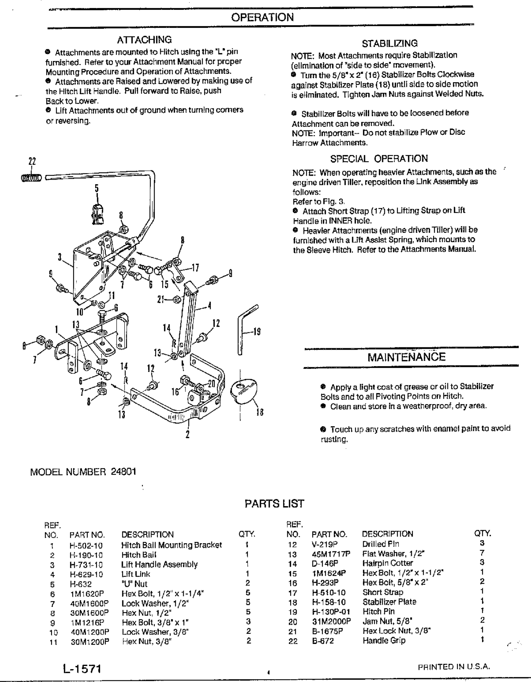 Page 4 of 4 - Murray 24801 User Manual  IMPLEMENT HITCH - Manuals And Guides WL000508