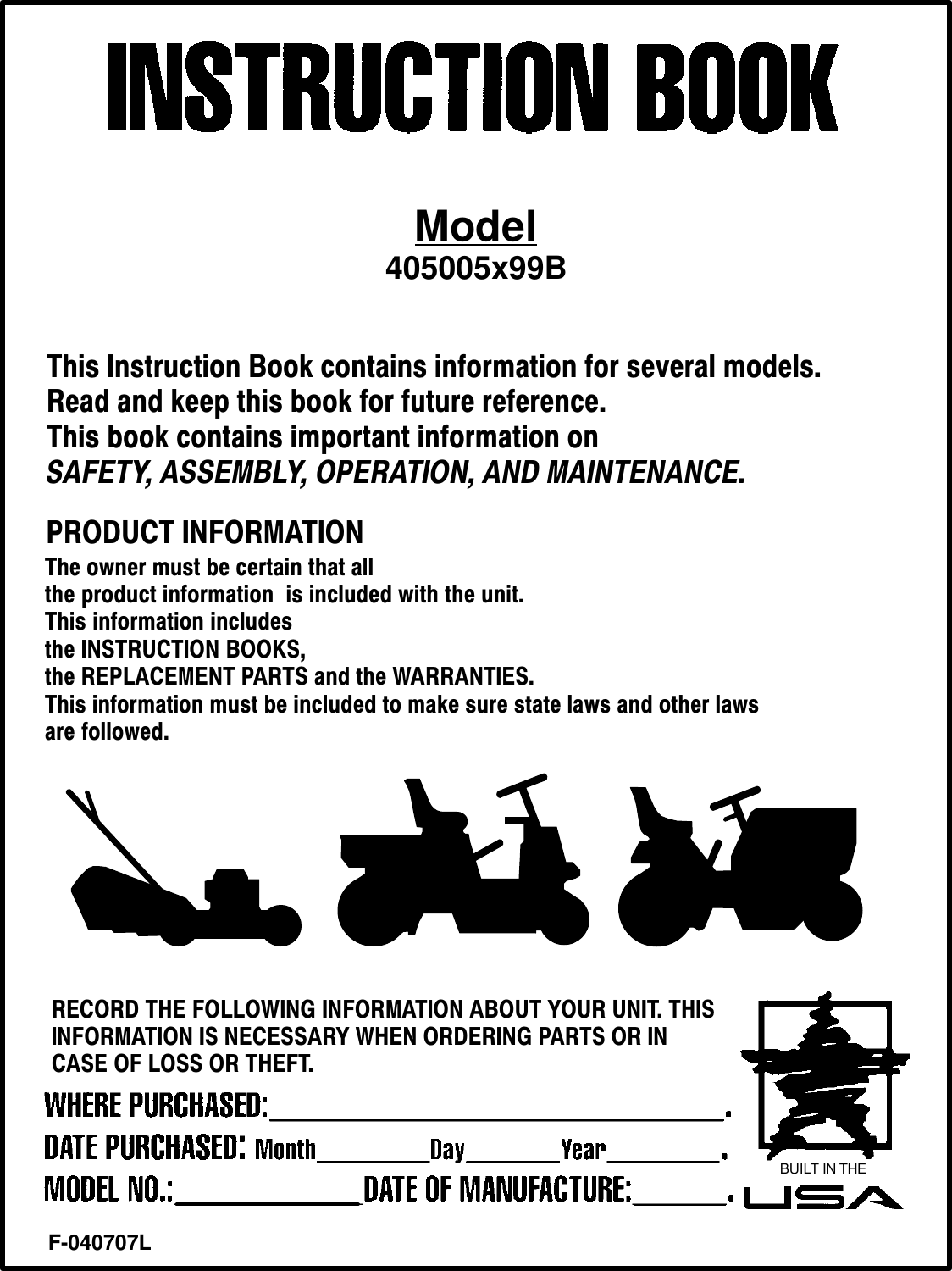 Murray 405005X99B Users Manual F 040707L