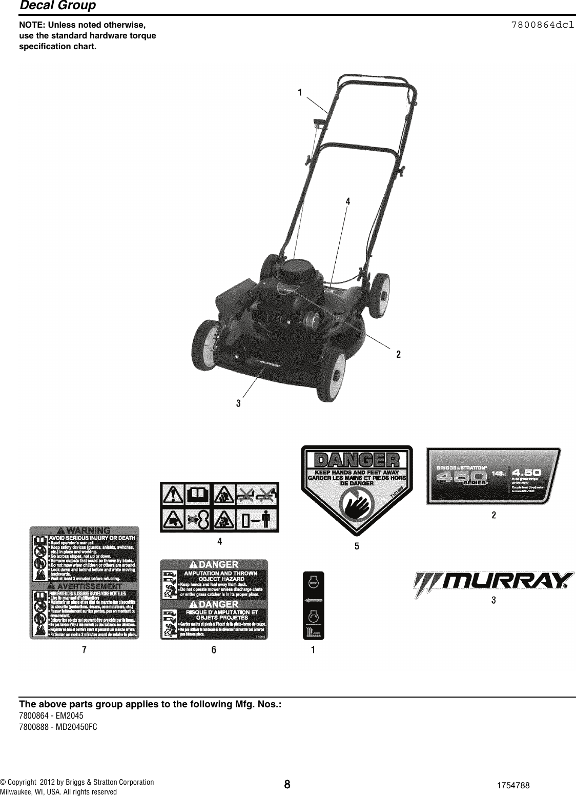 Page 8 of 12 - Murray Murray-Murray-Lawn-Mower-7800864-Users-Manual- ILLUSTRATED PARTS LIST - 20 4.5GT Walk Mower 7800888 MD20450FC, 7800864 EM2045  Murray-murray-lawn-mower-7800864-users-manual