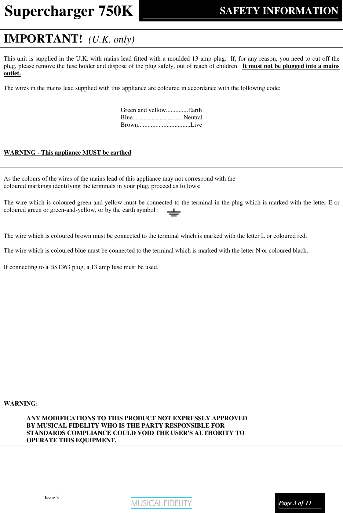 Page 3 of 11 - Musical-Fidelity Musical-Fidelity-Supercharger-750K-Users-Manual- A5 CD  Musical-fidelity-supercharger-750k-users-manual