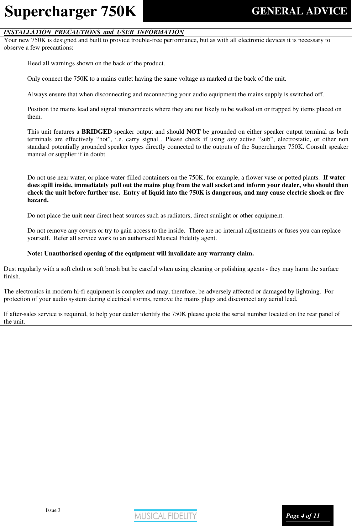 Page 4 of 11 - Musical-Fidelity Musical-Fidelity-Supercharger-750K-Users-Manual- A5 CD  Musical-fidelity-supercharger-750k-users-manual