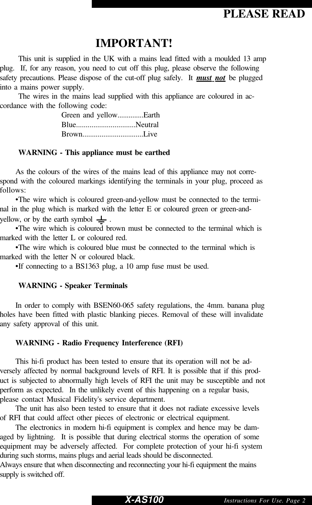 Page 2 of 9 - Musical-Fidelity Musical-Fidelity-X-As100-Users-Manual- C  Musical-fidelity-x-as100-users-manual
