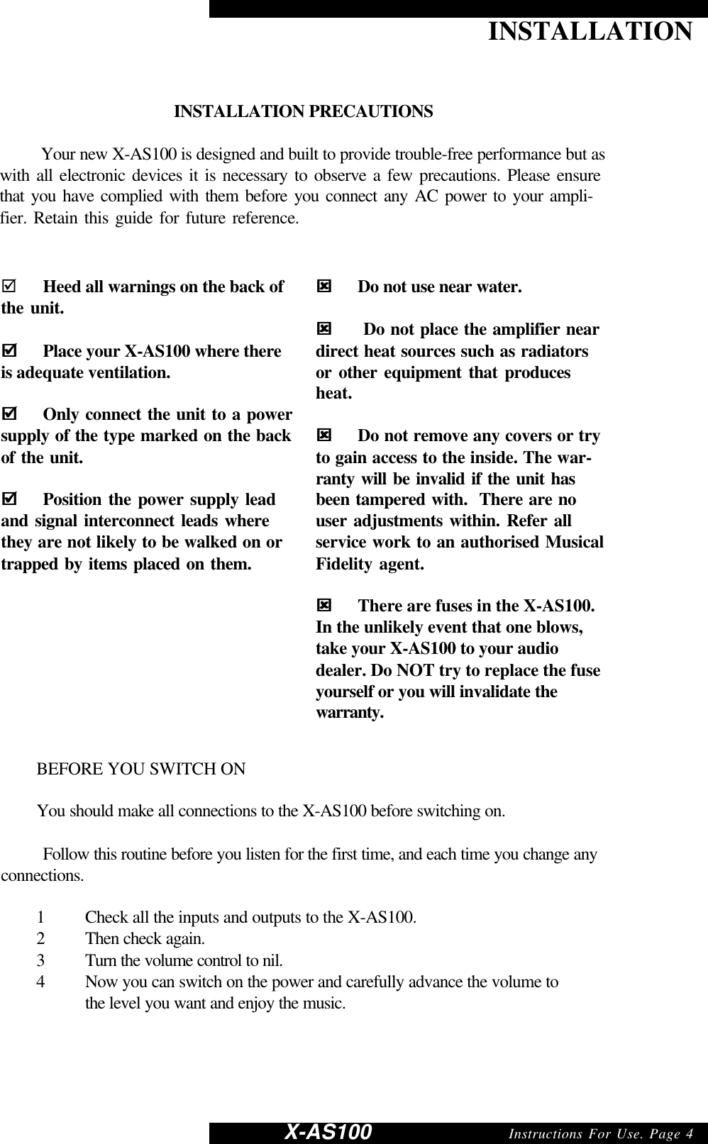 Page 4 of 9 - Musical-Fidelity Musical-Fidelity-X-As100-Users-Manual- C  Musical-fidelity-x-as100-users-manual