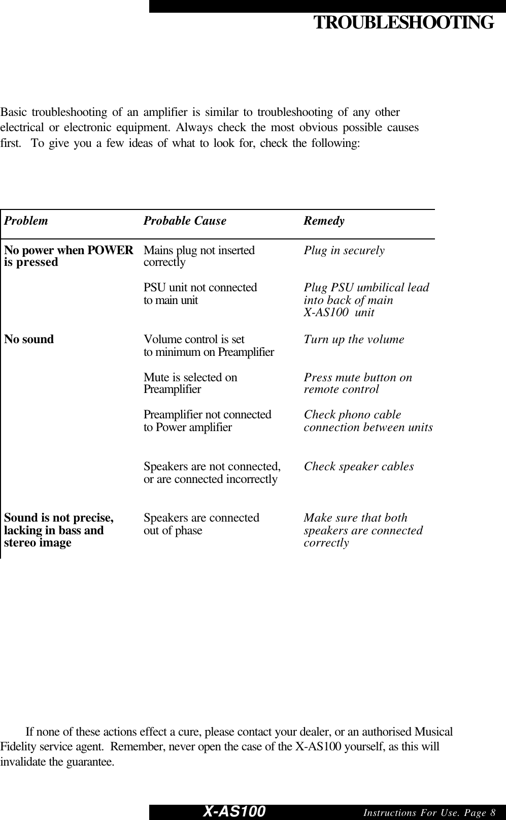 Page 8 of 9 - Musical-Fidelity Musical-Fidelity-X-As100-Users-Manual- C  Musical-fidelity-x-as100-users-manual