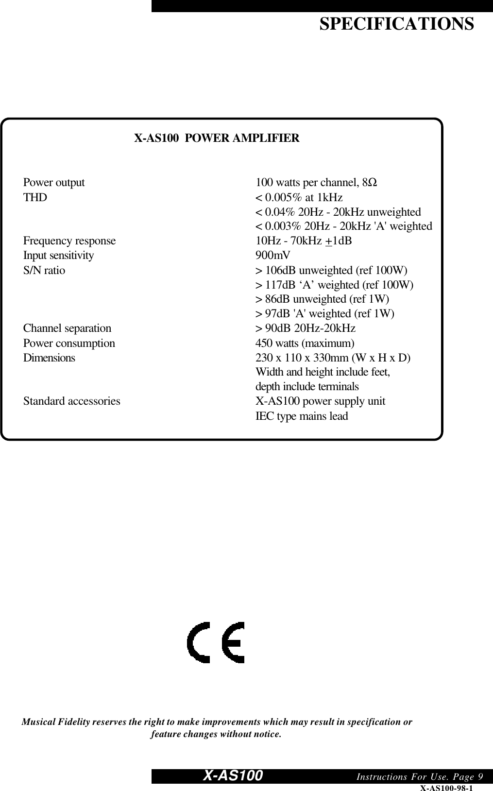 Page 9 of 9 - Musical-Fidelity Musical-Fidelity-X-As100-Users-Manual- C  Musical-fidelity-x-as100-users-manual