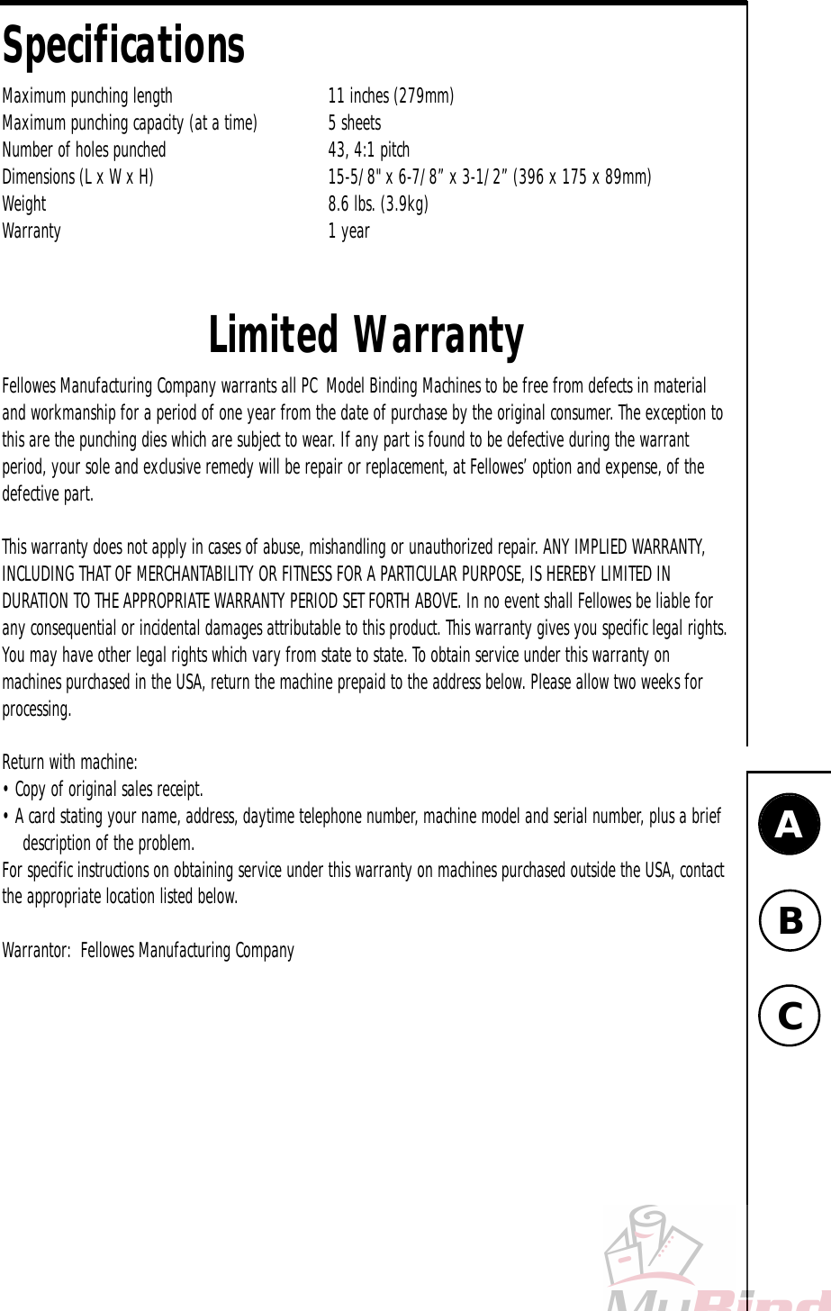 Page 4 of 5 - MyBinding Fellowes-Pc100-Bind-Manual User Manual