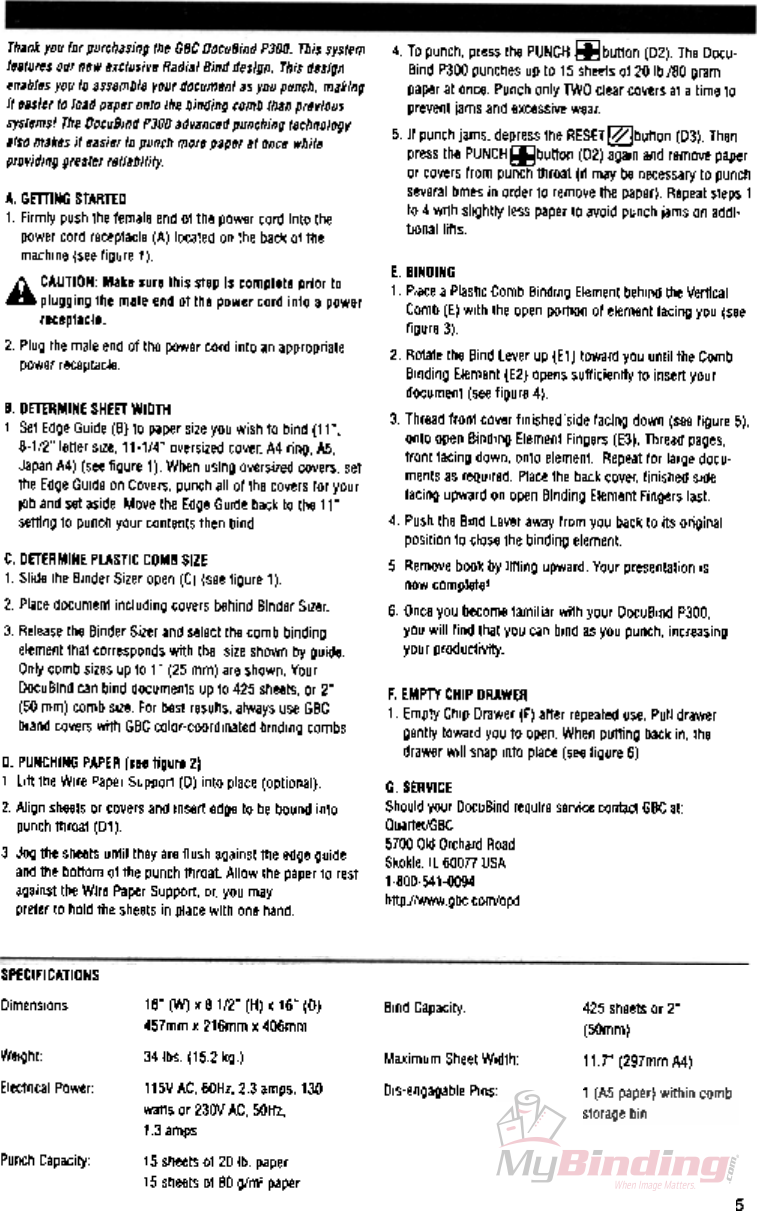Page 5 of 5 - MyBinding Gbc-Docubind-P300-Users-Manual User Manual
