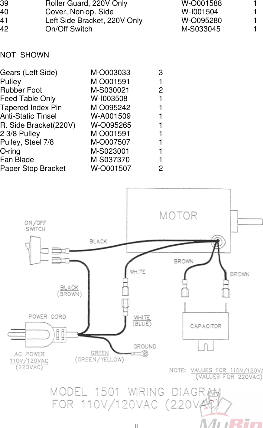 Page 3 of 4 - MyBinding Martin-Yale-1501-80000-Above-Parts-List User Manual