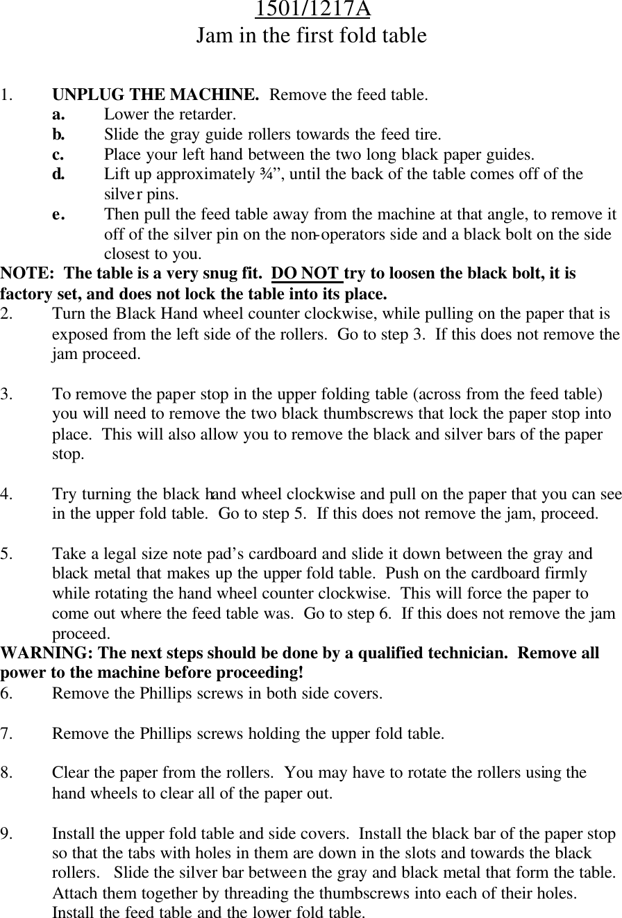 Page 2 of 2 - MyBinding Martin-Yale-1501-Clearing-Fold-Table-Jam User Manual