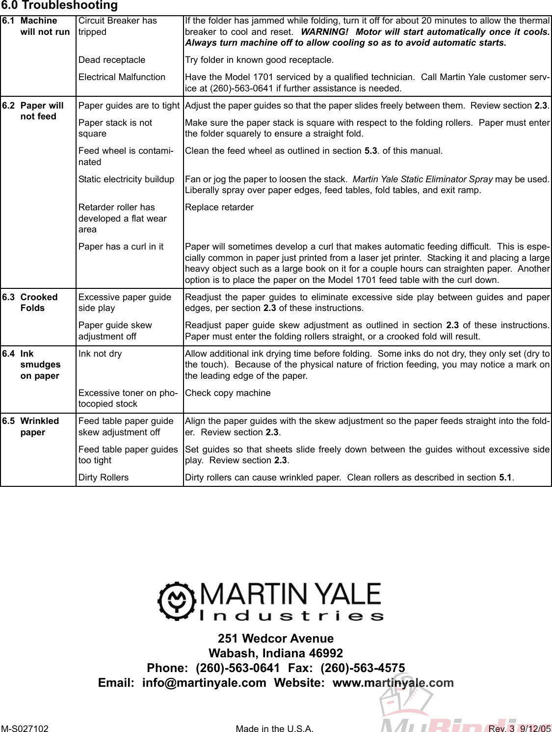 Page 9 of 9 - MyBinding Martin-Yale-1701-Operation-Instructions User Manual